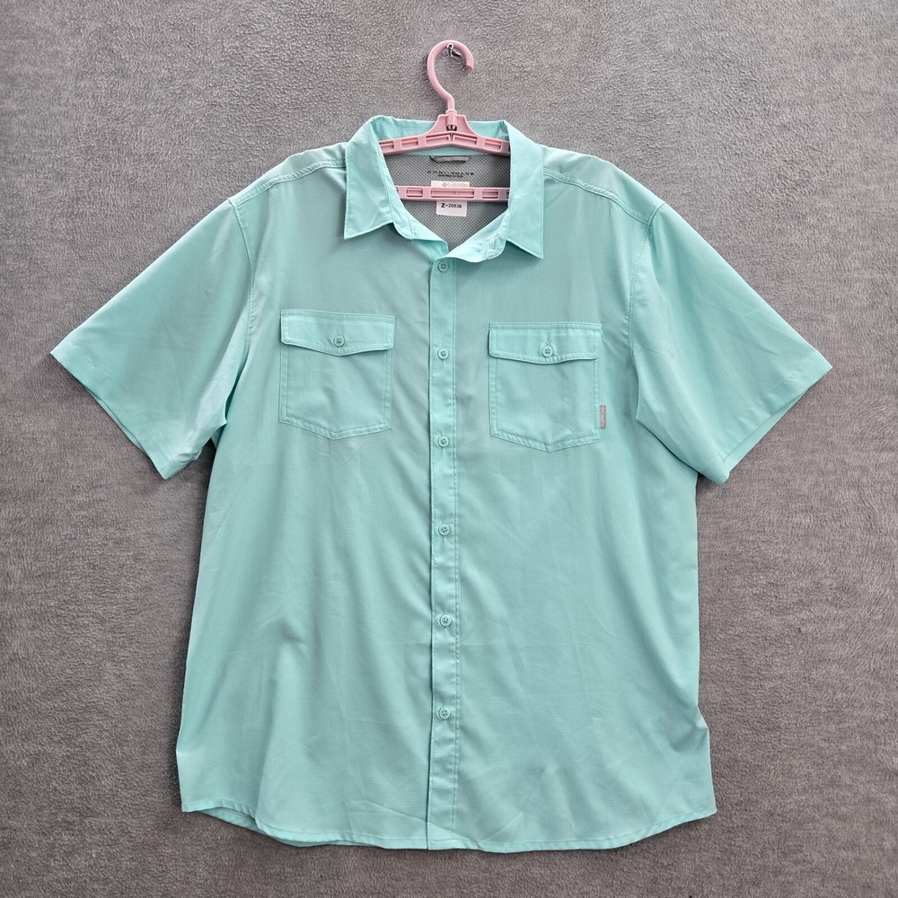 Columbia Men Shirt XL Blue Omni-Shade Short Sleeve Polyester‎ Logo